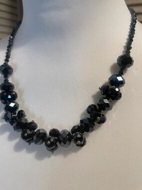 VTG 80’s Gothic Deco Faceted Hematite Cluster Necklace  Statement Magnetic